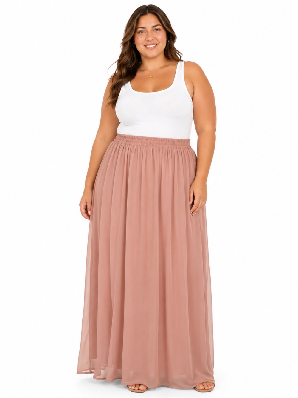 Blush Pink Dusty Rose Elegant Chiffon Maxi Skirt Women’s Size XL-XXXL